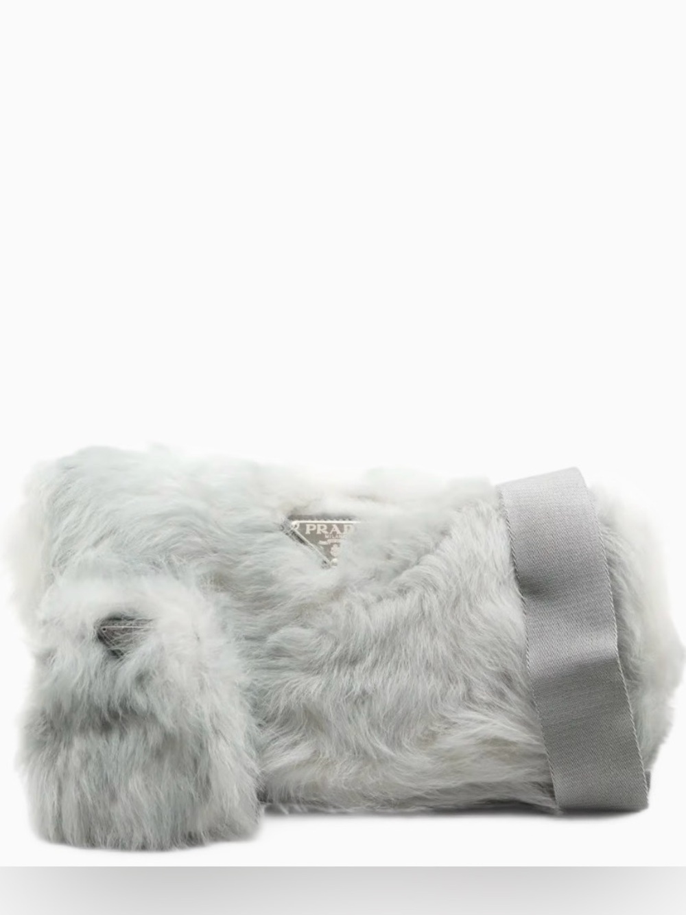 Prada Faux Fur Silver Grey Crossbody w/Pouch & Guitar Strap NWOT *UNICORN*
